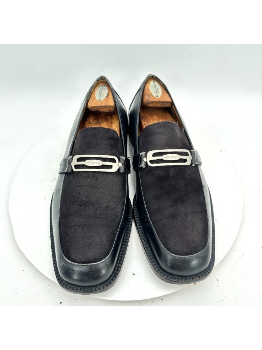 Mezlan Men Size 10 M Black Suede Leather Silver Horsebit Loafer Dress Shoes